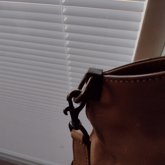 Frye Maddie Shopper Genuine Leather Handbag Tan Caramel Brass Braided Western - Picture 7 of 12